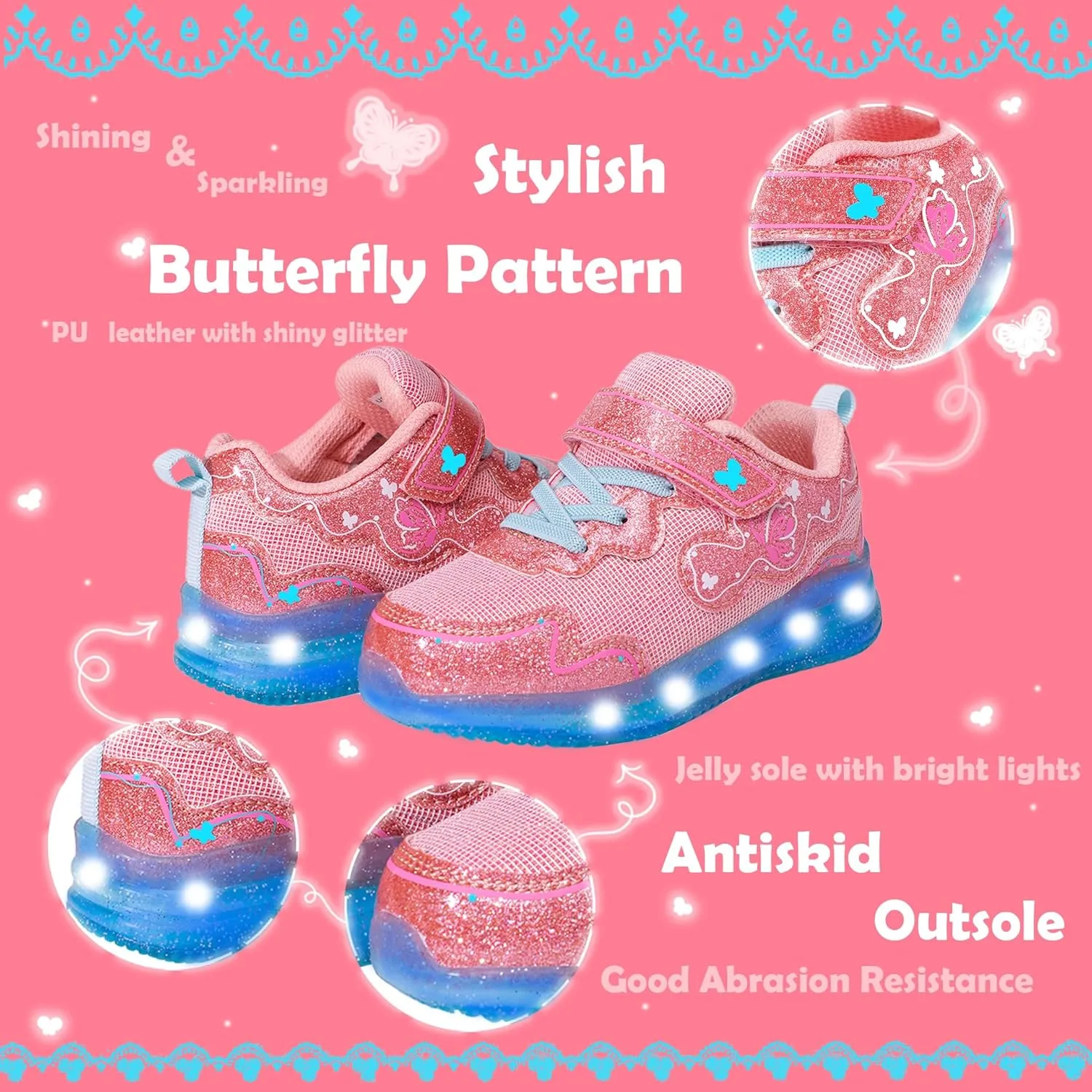 ZKA Toddler Girls Light Up Sneakers for Size 5 to Size 10 Sparkle Walking Running Tennis Casual Fashion Sport