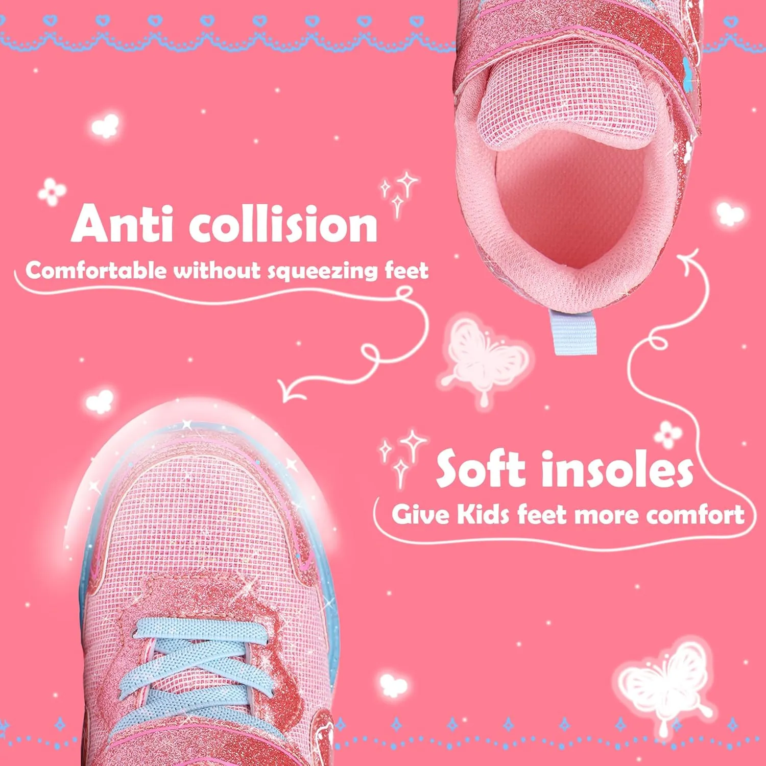 ZKA Toddler Girls Light Up Sneakers for Size 5 to Size 10 Sparkle Walking Running Tennis Casual Fashion Sport