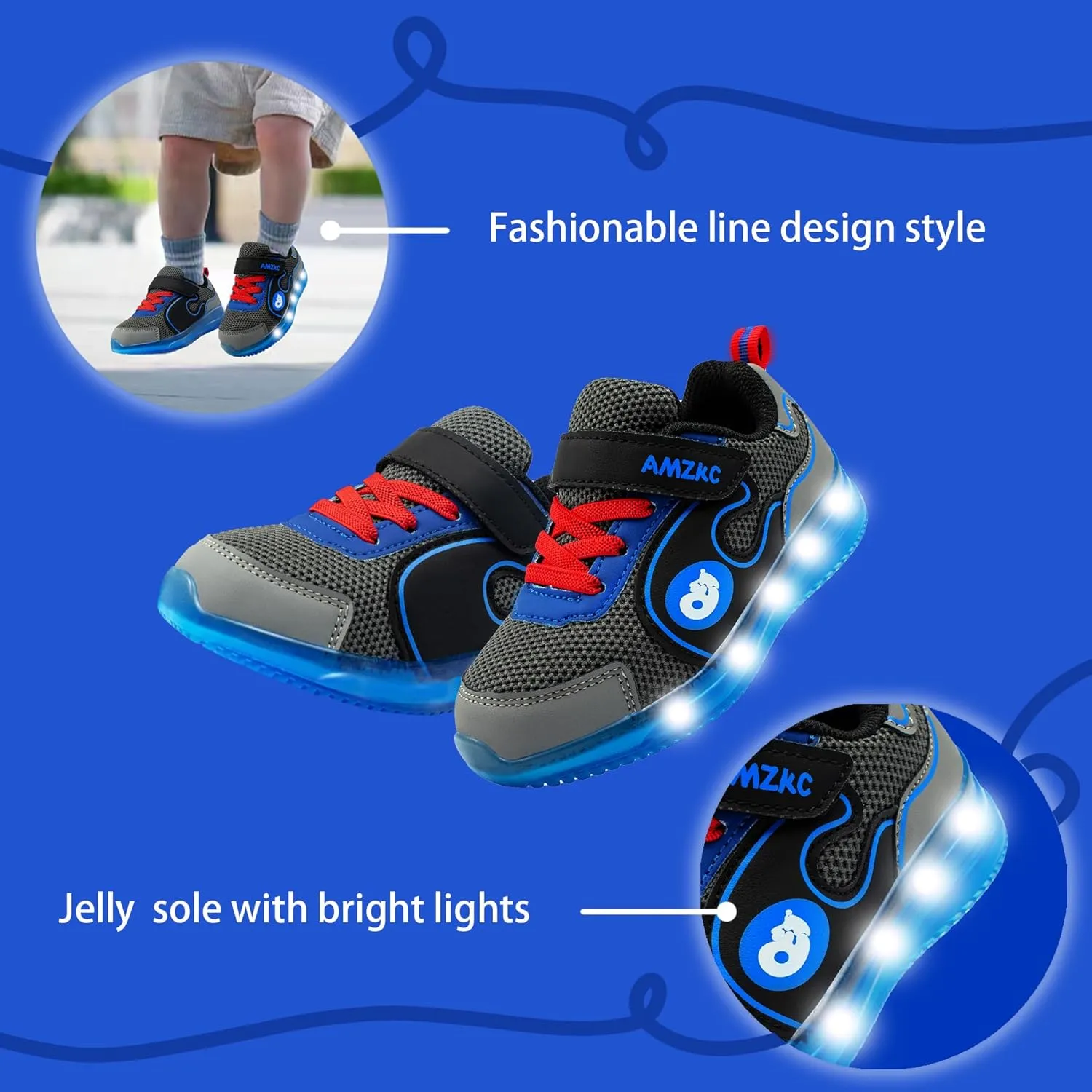 ZKA Toddler Light Up Shoes for Girls Boys Size 5 to Size 13 Sparkle Walking Running Tennis Casual Fashion Sport