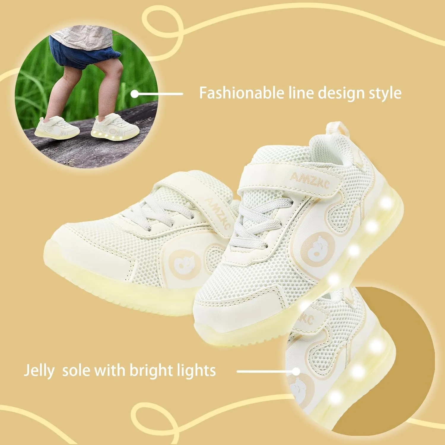 ZKA Toddler Light Up Shoes for Girls Boys Size 5 to Size 13 Sparkle Walking Running Tennis Casual Fashion Sport