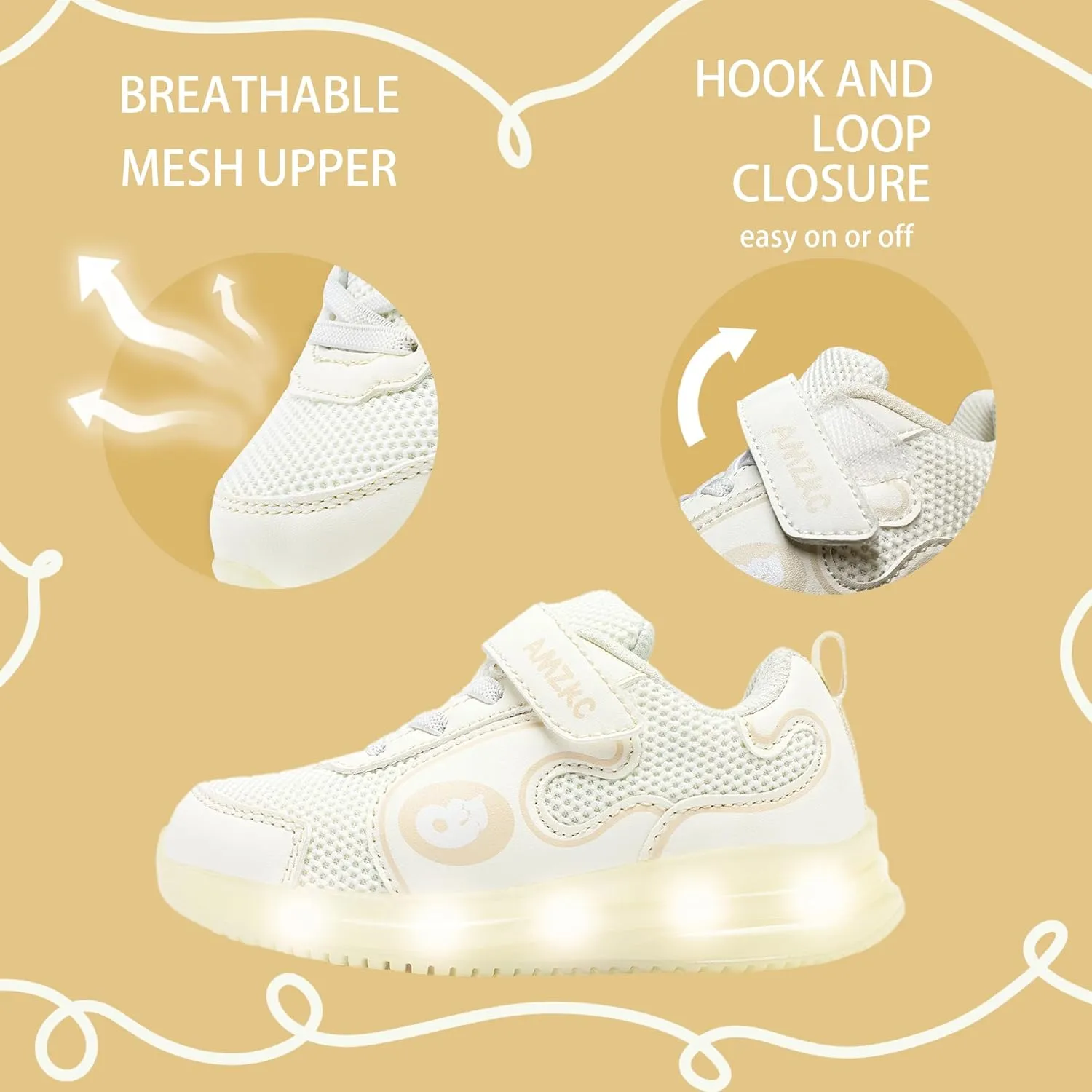 ZKA Toddler Light Up Shoes for Girls Boys Size 5 to Size 13 Sparkle Walking Running Tennis Casual Fashion Sport