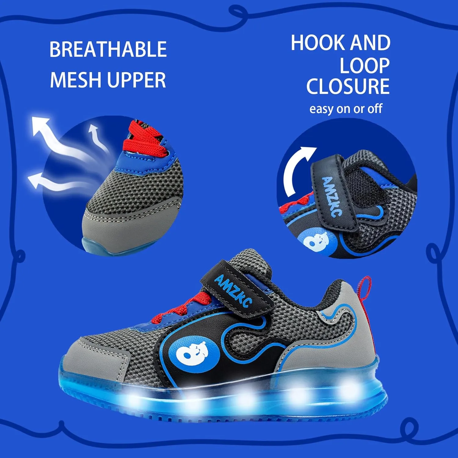 ZKA Toddler Light Up Shoes for Girls Boys Size 5 to Size 13 Sparkle Walking Running Tennis Casual Fashion Sport
