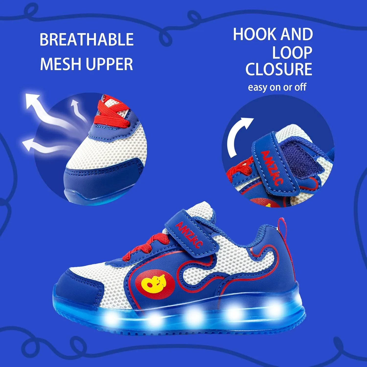 ZKA Toddler Light Up Shoes for Girls Boys Size 5 to Size 13 Sparkle Walking Running Tennis Casual Fashion Sport