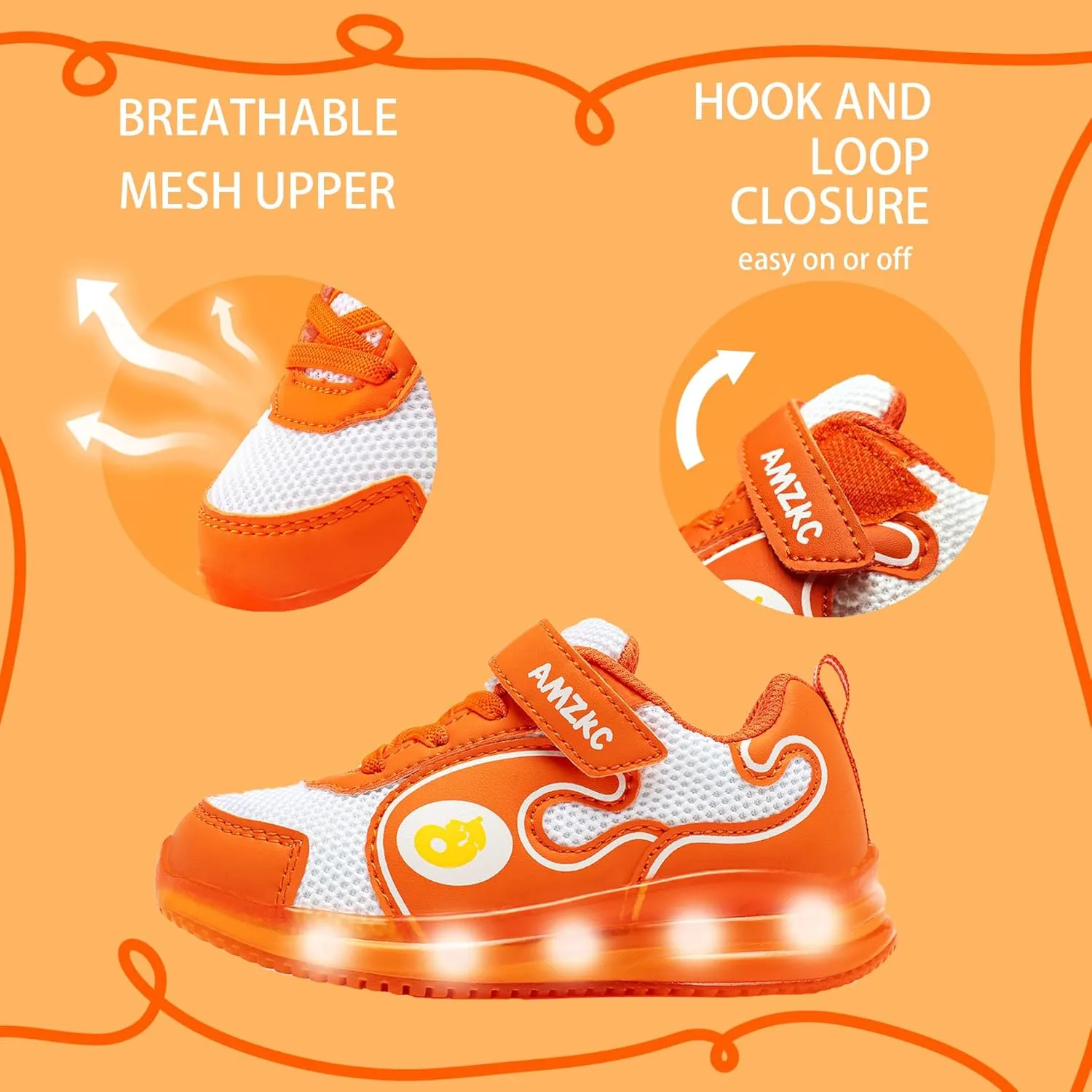 ZKA Toddler Light Up Shoes for Girls Boys Size 5 to Size 13 Sparkle Walking Running Tennis Casual Fashion Sport