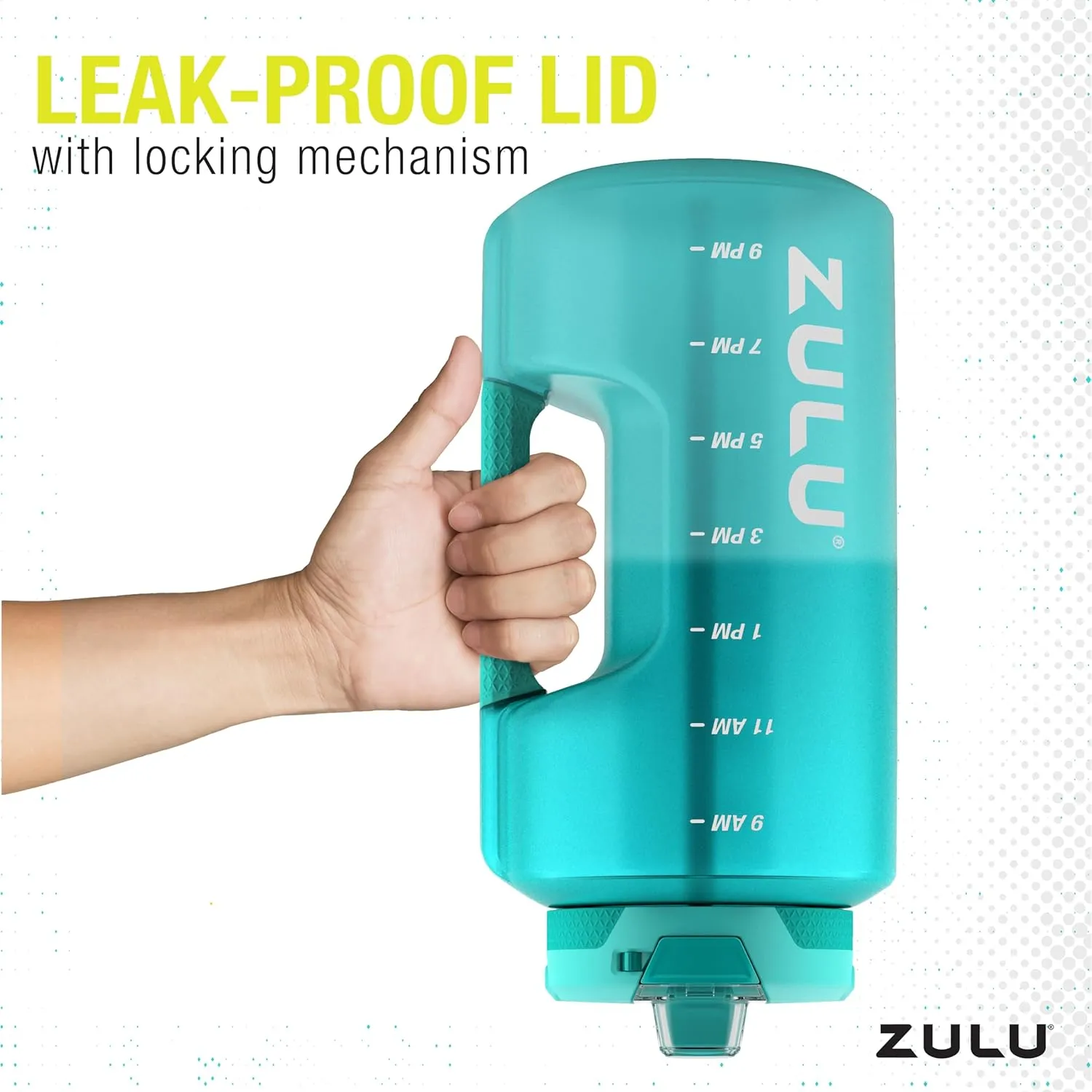 ZULU Goals Large Water Bottle Jug with Time Marker & Handle for All Day Hydration | Silicone Soft Straw with Locking Leak-Proof Lid | For Gym, Camping, Workout, and Outdoors | BPA-Free | 64oz, 128oz