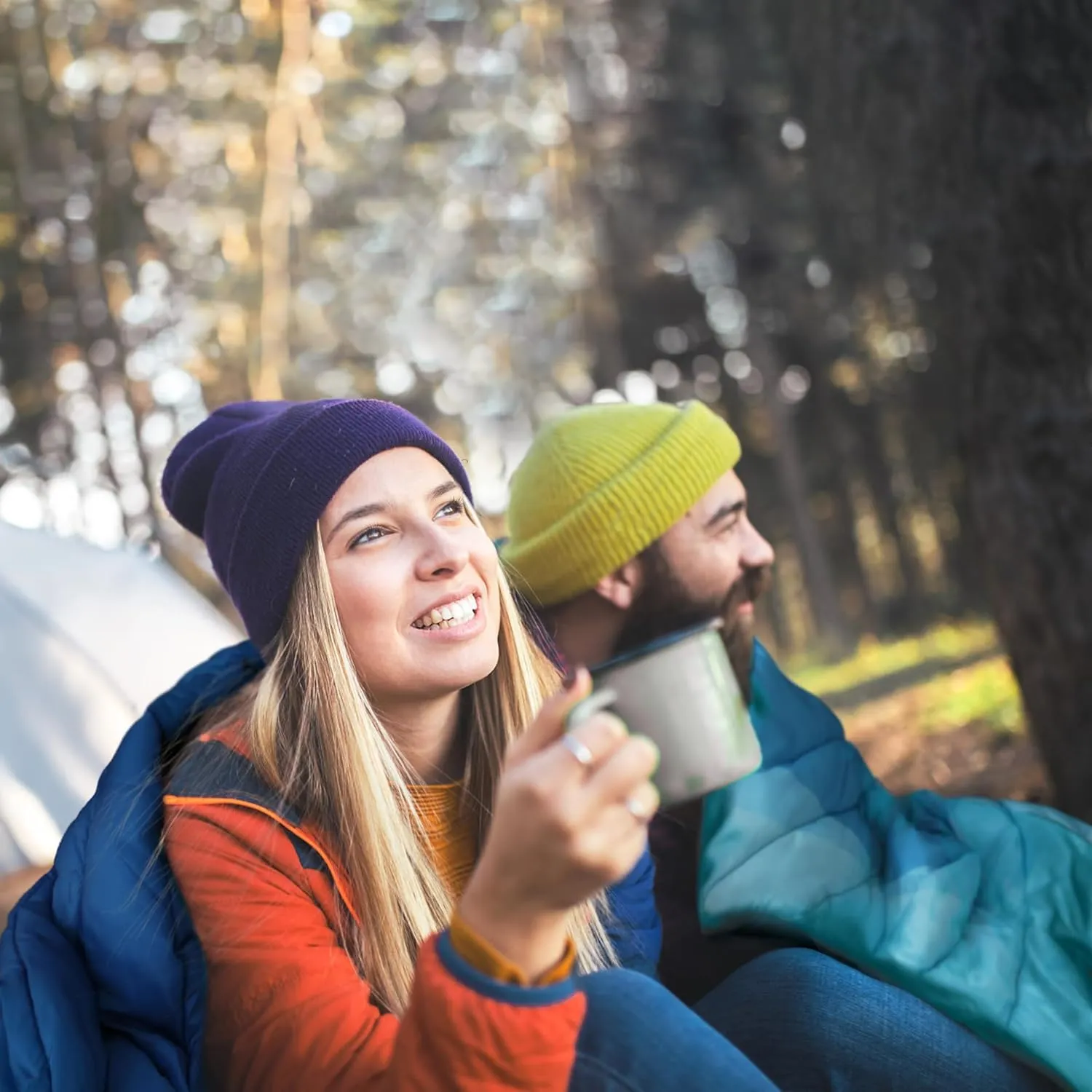 zzlamb Camping Blanket, Outdoor Lightweight Travel Blanket Puffy Portable Down Alternative, Windproof Warm Cloak with Snaps, Cozy Quilt Backpacking Picnic RV Plane Car Hammock Beach Climbing